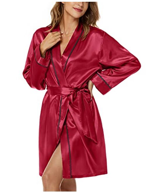 Escalier Women's Silk Robes Satin Kimono Robe Short Silky Bathrobe Bridesmaid Wedding Party Sleepwear