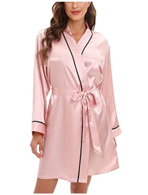 Escalier Women's Silk Robes Satin Kimono Robe Short Silky Bathrobe Bridesmaid Wedding Party Sleepwear