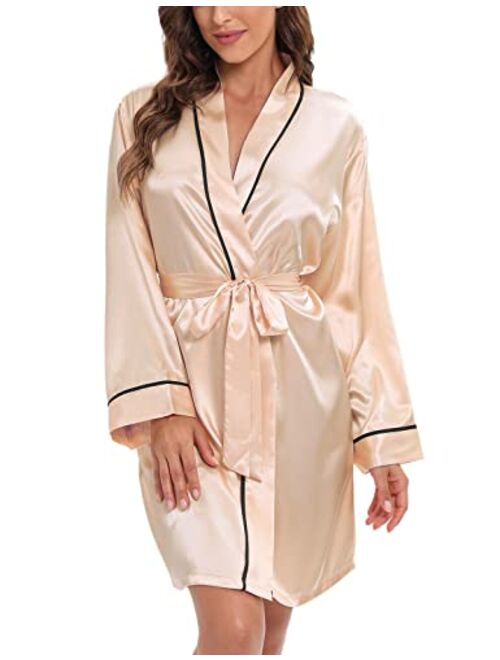 Escalier Women's Silk Robes Satin Kimono Robe Short Silky Bathrobe Bridesmaid Wedding Party Sleepwear