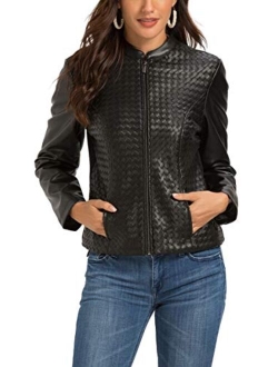 Escalier Women's Faux Leather Jacket Zip Up Moto Biker Coat Short PU Leather Jackets Slim Fit