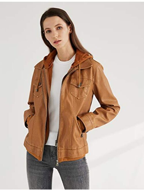 Escalier Women's Faux Leather Jacket Zip Up Moto Biker Coat Short PU Leather Jackets Slim Fit