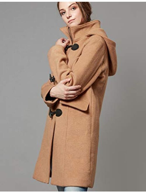 Escalier Women Wool Coat Hoodie Winter Classic Duffle Toggle Pea Coats