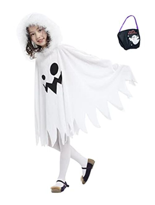 #Na Kids White Ghost Cloak Spooky Trick-or-Treating Halloween Costume with HandBag