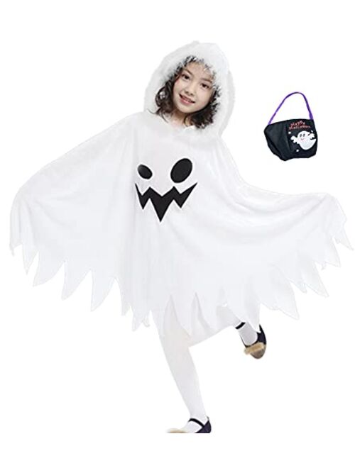 #Na Kids White Ghost Cloak Spooky Trick-or-Treating Halloween Costume with HandBag