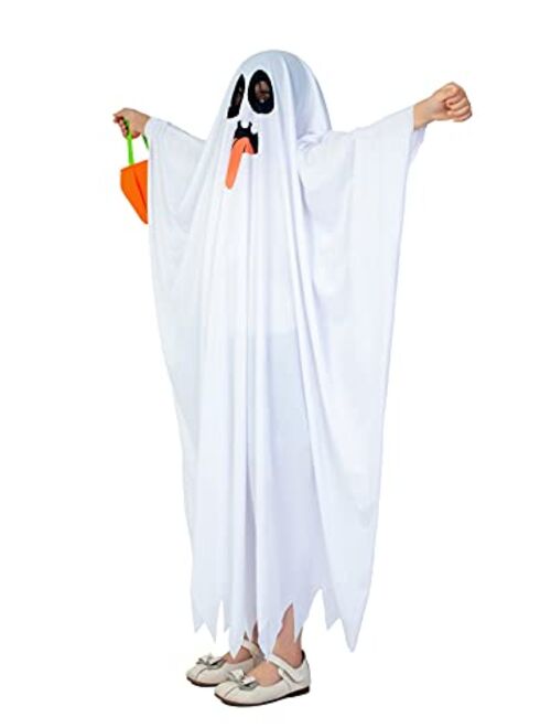 #Na White Boo Ghost Robes Costume for Child Halloween Spooky Trick-or-Treating with Pumpkin Bag