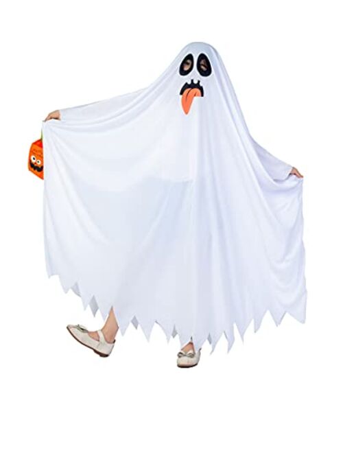 #Na White Boo Ghost Robes Costume for Child Halloween Spooky Trick-or-Treating with Pumpkin Bag