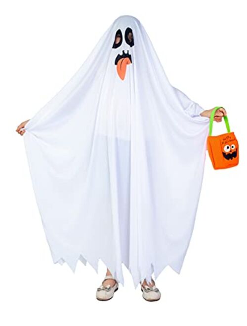 #Na White Boo Ghost Robes Costume for Child Halloween Spooky Trick-or-Treating with Pumpkin Bag