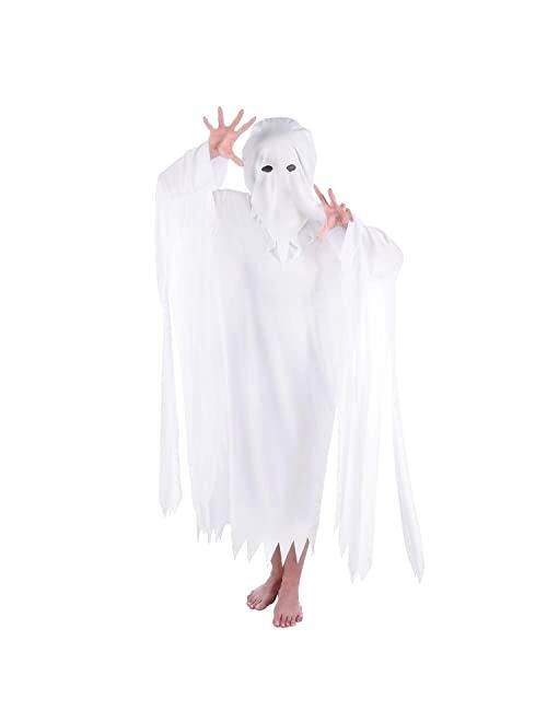 Suppromo Halloween Ghost Costume for Adult Women Men, White Hooded Ghost Costumes, One Size