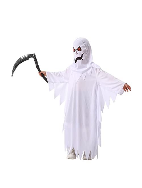 Dnqcos White Boo Ghost Halloween Costume for Kids Spooky Trick-or-Treating w/ Sickle