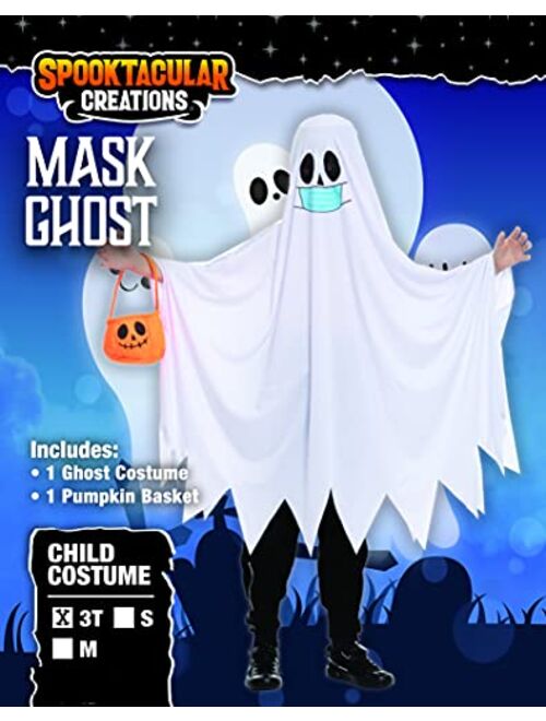 Spooktacular Creations Unisex Child Ghost Costume with Mask and Pumpkin Bucket for Fancy Dress Cosplay Parties