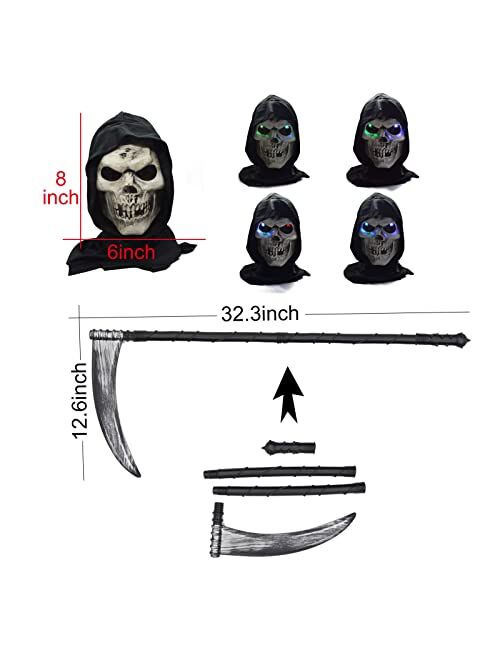 Dnqcos Boys Grim Reaper Halloween Costumes Kids Ghost Robe w/ Glowing Red Eyes Mask and Sickle