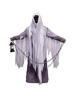 Dsplay Unisex Ghost Costume Adult Hood Robe for Halloween Party