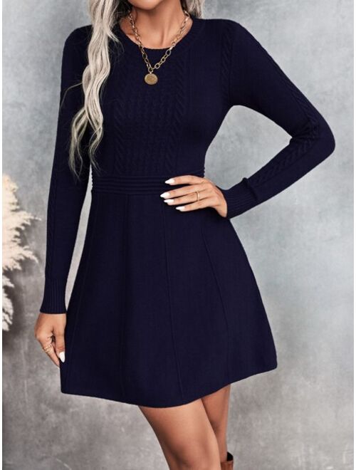 Shein Cable Knit Seam Detail Sweater Dress Without Belt