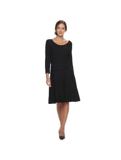 Women's Nina Leonard Contrast Dot Fit & Flare Sweater Dress