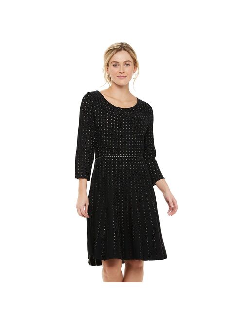 Women's Nina Leonard Contrast Dot Fit & Flare Sweater Dress