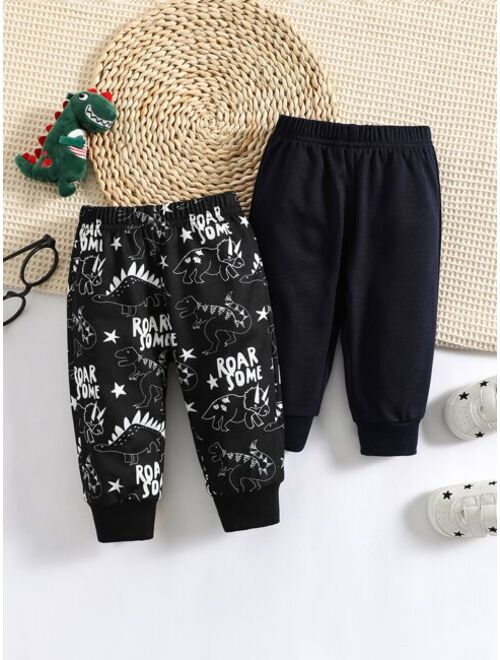 Shein Baby 2pcs Letter Dinosaur Print Sweatpants