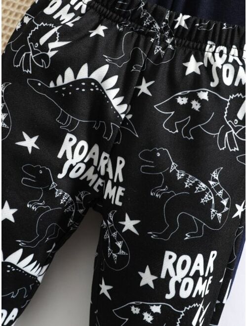 Shein Baby 2pcs Letter Dinosaur Print Sweatpants