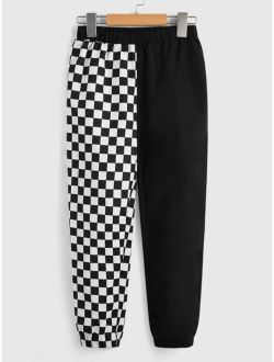 Boys Checker Print Elastic Waist Pants