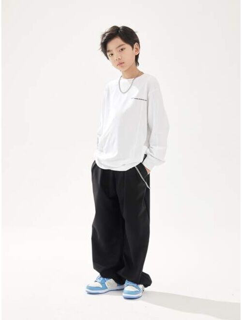 Shein Boys Slant Pocket Solid Pants Without Chain