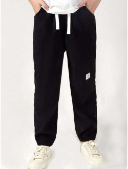 Boys Drawstring Waist Patched Detail Slant Pocket Pants