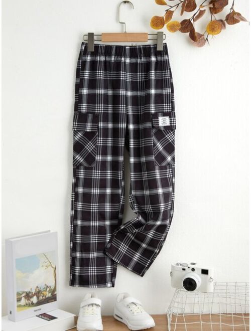 Shein Boys Plaid Flap Pocket Cargo Pants