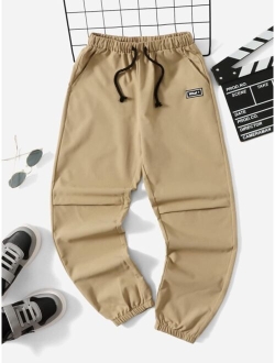 Boys Letter Patched Detail Drawstring Waist Pants