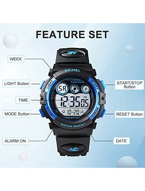 GOLDEN HOUR Watches for Kids Digital Sport Waterproof Boys Girls Watch Outdoor 12/24 H Alarm EL Backlight Stopwatch Military Child Wristwatch Ages 5-15