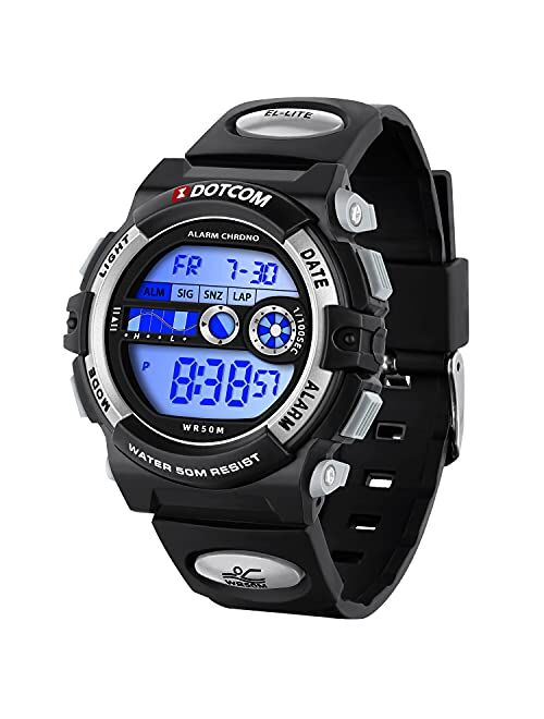 Ckv Kids Digital Watch Outdoor Sports 50M Waterproof Watches, 7-Color LED Electronic Quartz Kids Watches with Silicone Band, Alarm Stopwatch Calendar Wrist Watch for Boys