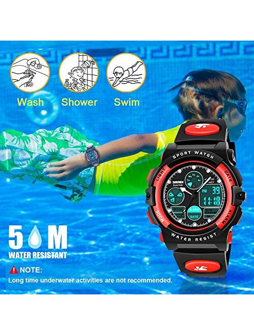 SYOKZEY Kids Watch, 50 M Waterproof LED Digital Sport Watch Teen Boys Girls Outdoor Watches - Analog and Digital Multifunction Watches with Alarm and Calendar