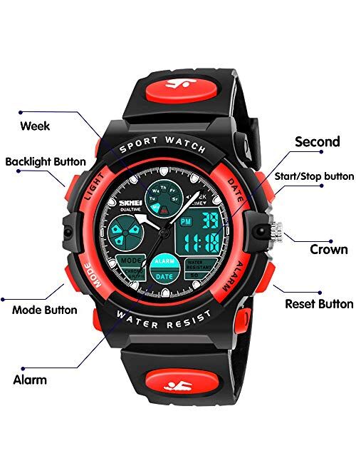 SYOKZEY Kids Watch, 50 M Waterproof LED Digital Sport Watch Teen Boys Girls Outdoor Watches - Analog and Digital Multifunction Watches with Alarm and Calendar