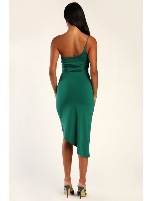 Lulus Special to Me Emerald Green One-Shoulder Ruched Midi Dress