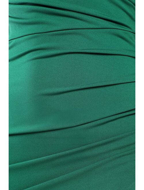 Lulus Special to Me Emerald Green One-Shoulder Ruched Midi Dress