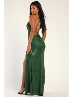 Icon Moment Shiny Gold Lurex Lace-Up Mermaid Maxi Dress