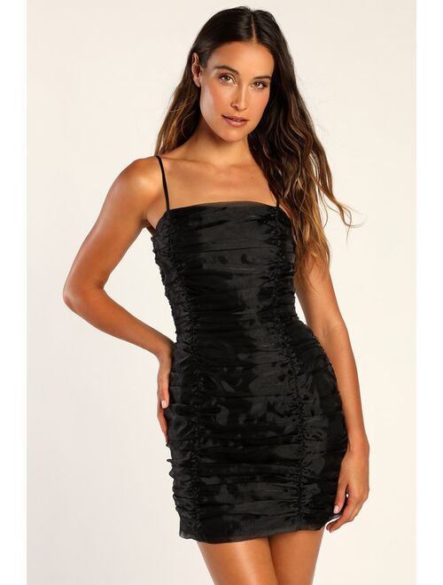 Lulus Got the Night Black Ruched Organza Bodycon Mini Dress