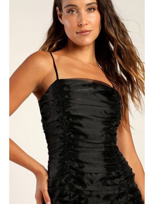 Lulus Got the Night Black Ruched Organza Bodycon Mini Dress