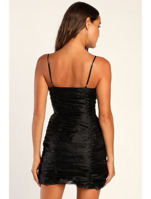 Lulus Got the Night Black Ruched Organza Bodycon Mini Dress