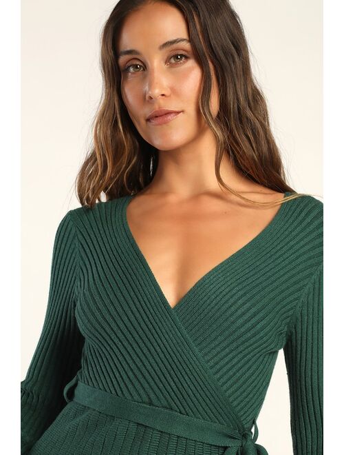 Lulus Warm Emotions Emerald Green Skater Mini Sweater Dress