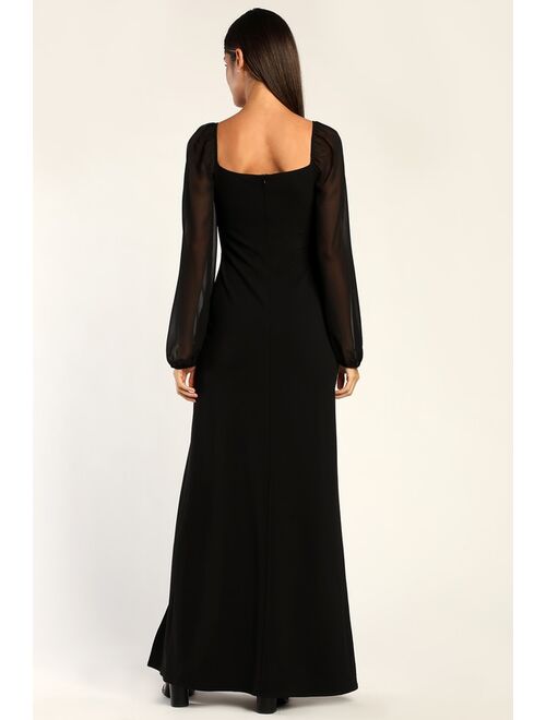 Lulus Oh The Drama Black Balloon Sleeve V-Neck Maxi Dress