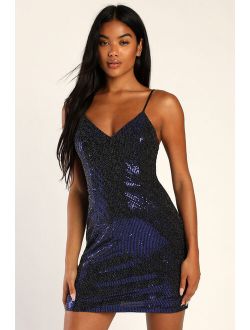 Glittering Spectacle Shiny Blue Bodycon Mini Dress