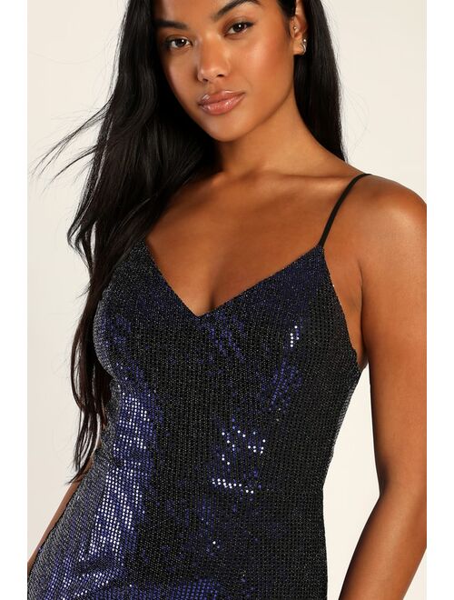 Lulus Glittering Spectacle Shiny Blue Bodycon Mini Dress