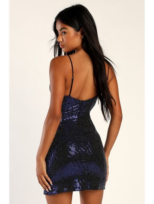 Lulus Glittering Spectacle Shiny Blue Bodycon Mini Dress