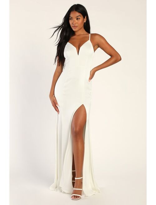 Lulus Bow Down to Love White Satin Bow Maxi Dress