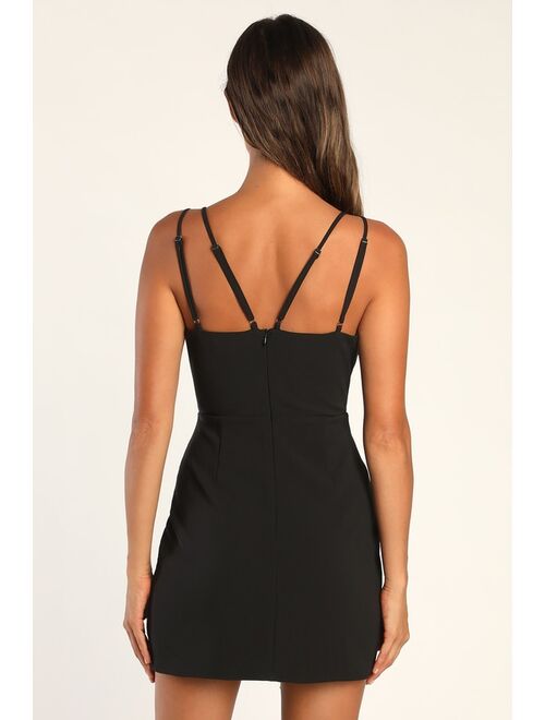 Lulus Ready to Party Black Asymmetrical Surplice Mini Dress