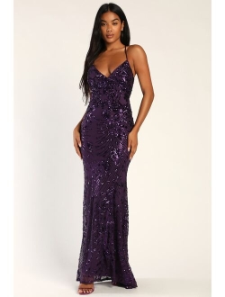 Photo Finish Royal Blue Sequin Lace-Up Maxi Dress