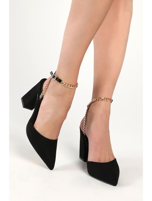 Lulus Myrana Light Nude Suede Chain Ankle Strap Pointed-Toe Pumps