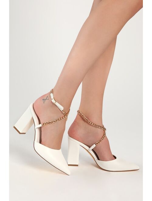 Lulus Myrana Light Nude Suede Chain Ankle Strap Pointed-Toe Pumps