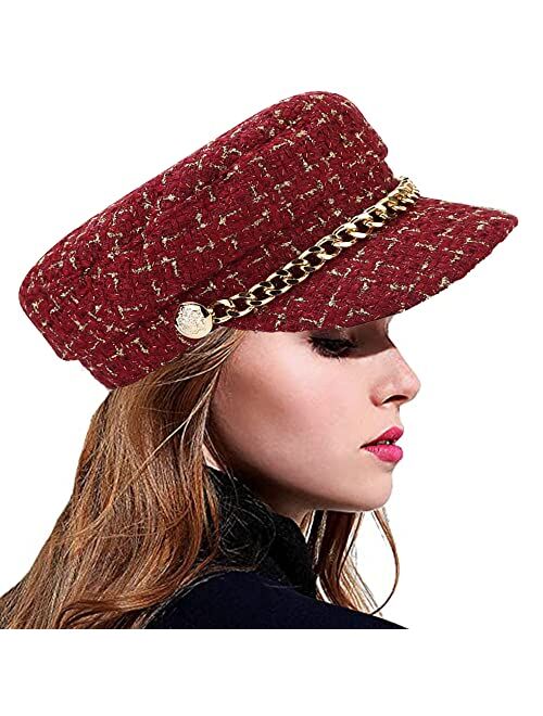 Utowo Women Tweed-Plaid-Newsboy Fiddler Cap Classic Cabbie-Berets Hat Winter Fashion Teens Adjustable 55-57CM