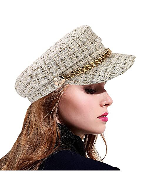 Utowo Women Tweed-Plaid-Newsboy Fiddler Cap Classic Cabbie-Berets Hat Winter Fashion Teens Adjustable 55-57CM