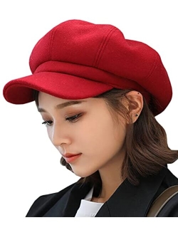 Niction Newsboy Hats for Women, Women Newsboy Hats Winter Felt Retro Solid Color Fashion All-Match Newsboy Cap