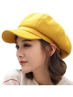 Niction Newsboy Hats for Women, Women Newsboy Hats Winter Felt Retro Solid Color Fashion All-Match Newsboy Cap